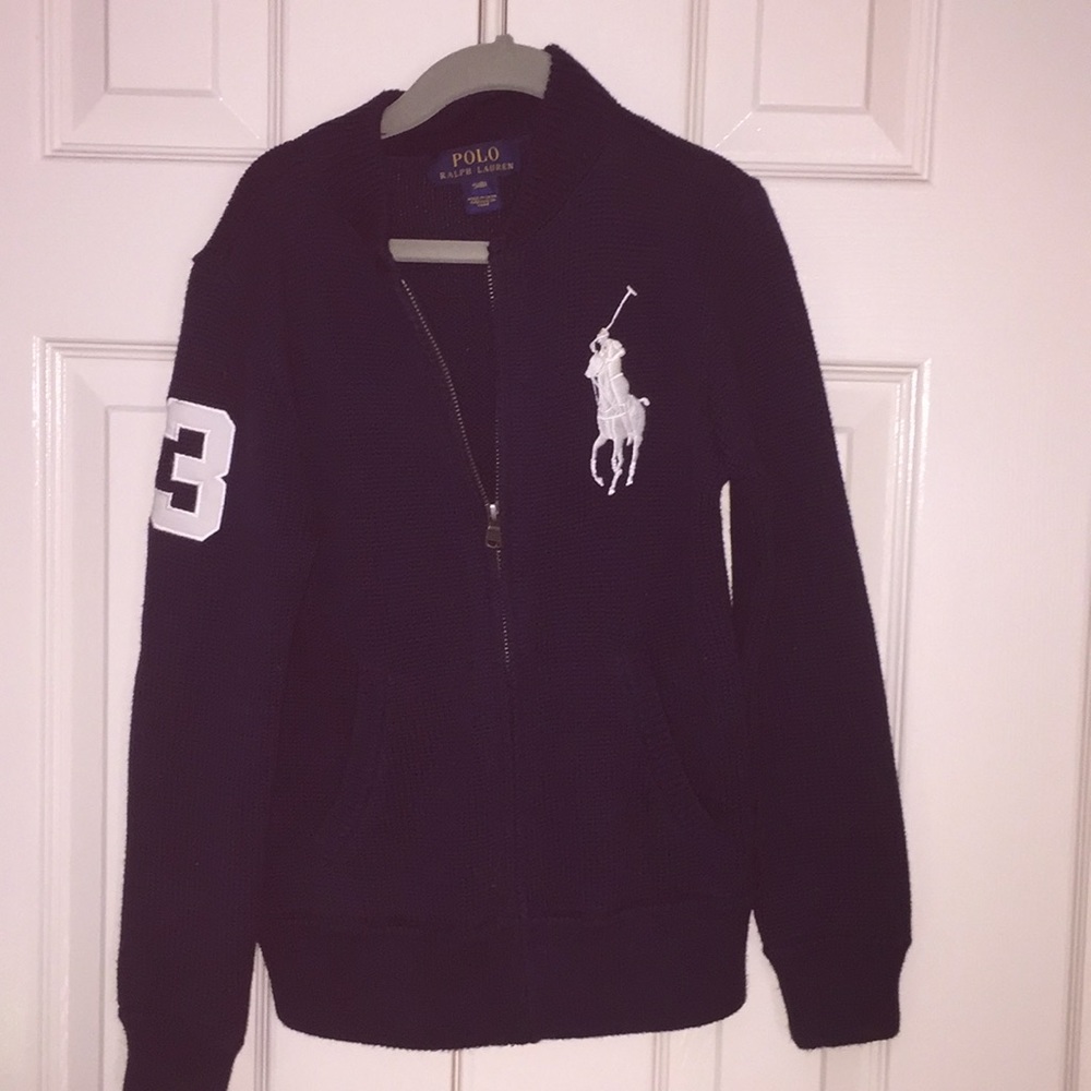 Front zip navy blue Ralph Lauren sweater